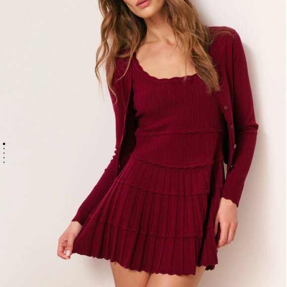 NWT LoveShackFancy Martti Stretch Pointelle Cardigan Small Top Spiced Berry Wine - Picture 3 of 10